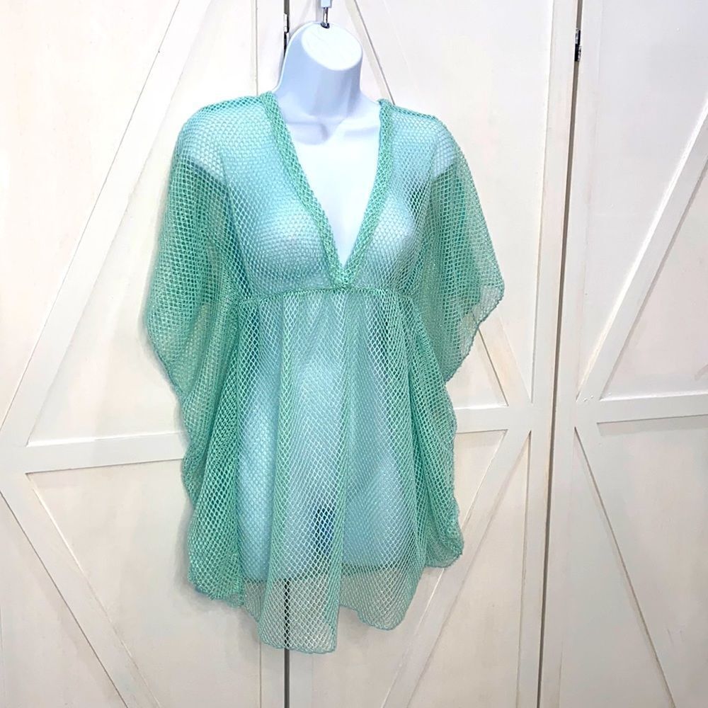 Elan Beach Turquoise Green Netted Mesh Beach Coverup Size Small - Picture 5 of 11